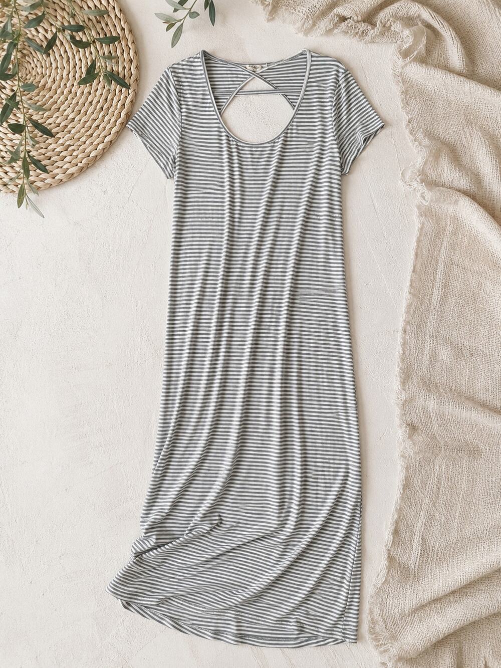 Simple by Suzanne Betro Women's Striped T-Shirt Maxi Dress Blue/White Size XL
